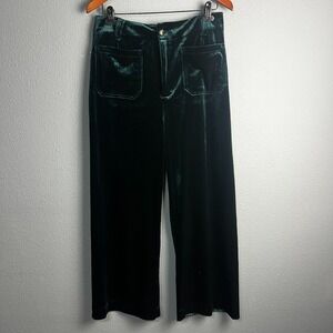 Another Love Anahi Patch Pocket‎ Velvet Wide Leg Pants Clover High Waist Green 6